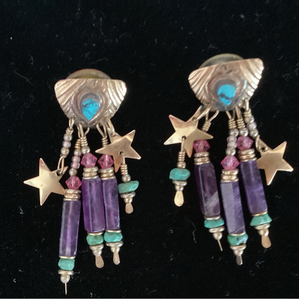 Vintage Tabra turquoise and gold clip on earrings